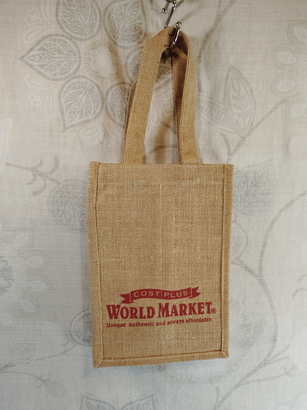 Cost Plus World Market Tan Jute Tote with Red Logo